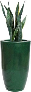 Vasos de Polietileno para Planta Casa Sala Jardim Coluna Lisa Marmorizada Luxo N2 com Prato Coletor (Verde)