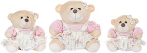 Trio De Ursos PMG Para Nicho Decoração Menina Jardineira Floral Bebê Baby Decoração Quarto Festa Pelúcia Presente