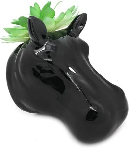 Vaso de Parede Cachepot Hipopótamo Preto Cerâmica