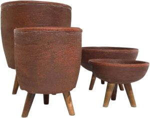 Kit 4 Vasos Para Plantas E Decoração Com Tripé De Madeira Cor: Marrom