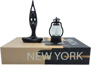 Conjunto Livro Caixa Decorativo Enfeite Yoga Cerâmica Lanterna Led