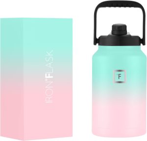 IRON °FLASK Garrafa de água esportiva – 3,7 litros/1 galão, 1 tampa, aço inoxidável isolado a vácuo, quente frio, parede dupla, caneca térmica, jardineira de metal (noite escura)