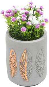 Cachepot em Cimento Embossed Leaf Urban Cinza/Dourado Pequeno