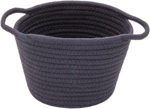 Mimo Style Cesto Cachepot Redondo 20cm, Feito Inteiramente de Algodão e Possui Alças na Cor Preta. Ideal Para Cosméticos, Utensílios e Vasos de Plantas. Decorativo e Funcional Ideal Para Sua Casa