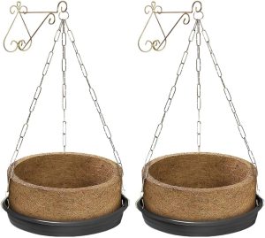 Kit 2 Vaso Com Suporte Suspenso Completo Grande 04 Natural de Fibra de Coco Para Samambaia Pendente - Corrente Prato e Suporte Artístico de Metal