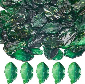 SUNNYCLUE 80 peças pequenas pingentes de folhas de vidro contas de folhas verdes cristal transparente plantas naturais contas em forma de folha mini pingente para fazer joias, pingentes, brincos,