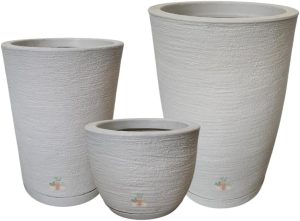 Kit 3 Vasos de Planta Decorativo Acabamento Grafiato com Alturas de 20, 31 e 44 cm (Branco)