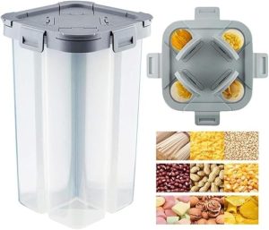Pote Hermético com 4 Divisórias Removíveis 2.3 Litros Armazena Alimentos Praticidade e Organização sem BPA, recipiente de armazenamento para cereais, nozes, açúcar,doce, grãos de chocolate-IT