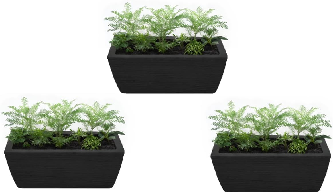 3 vasos jardineira riscada de polietileno 40cm resistente para jardim e plantas flores (PRETO) 1 3 vasos jardineira riscada de polietileno 40cm resistente para jardim