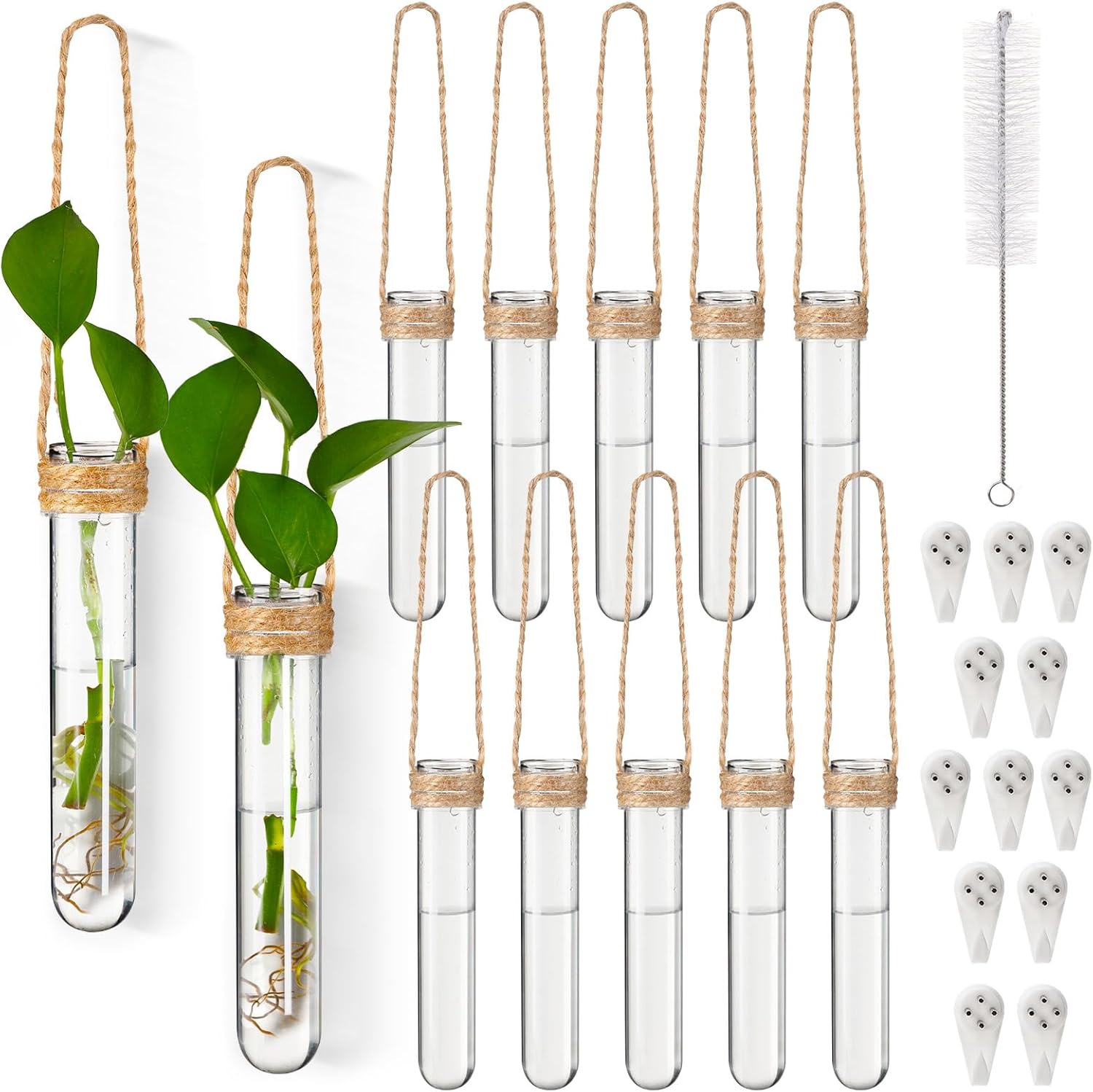 Baderke Pacote com 12 vasos de propagação de plástico pendurados na parede, estação de propagação de plantas, vasos de flores para decoração de flores hidropônica, casa, escritório, jardim, decoração 1 Baderke Pacote com 12 vasos de propagacao de plastico pendurados