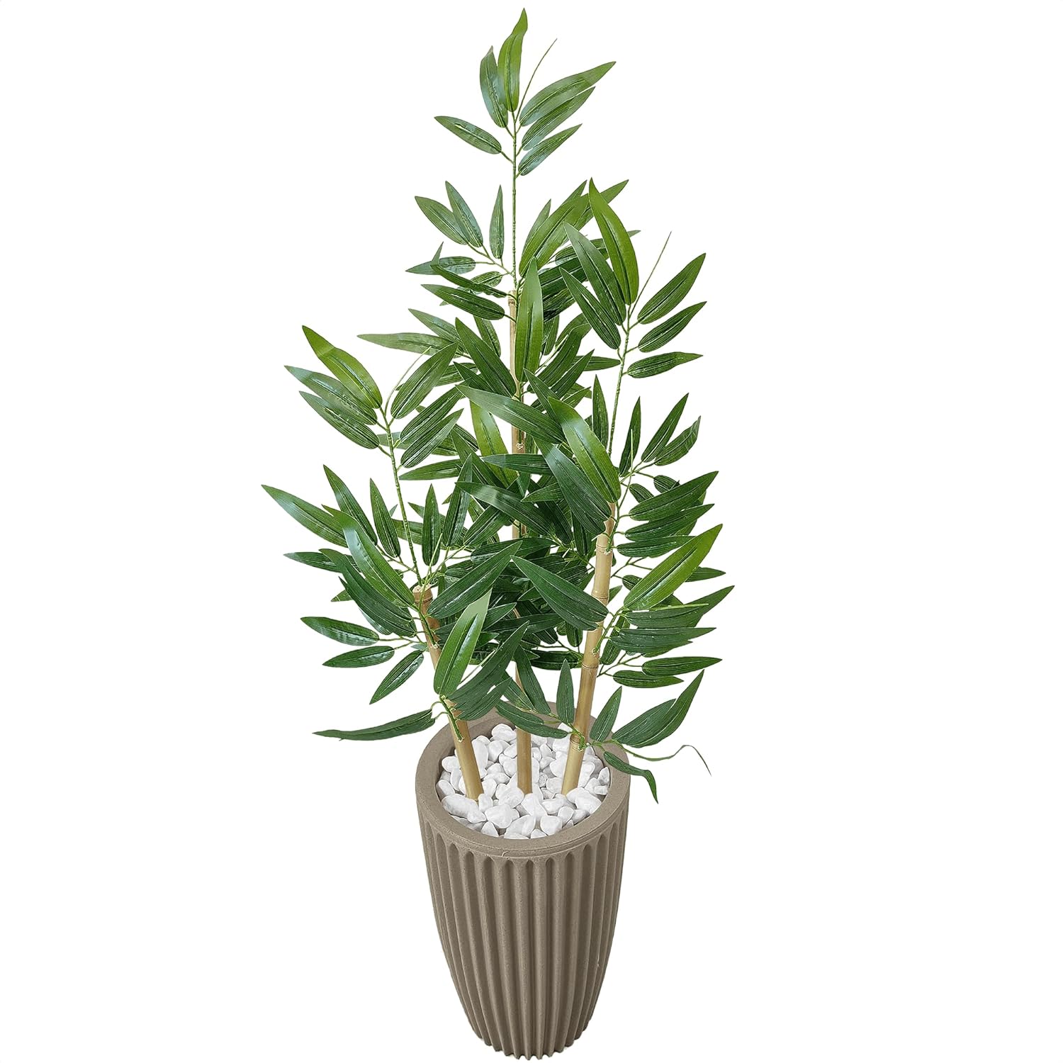 Bambu Artificial Folha Grande Com Vaso 3D Polietileno Decoração (Coluna Bege) 1 Bambu Artificial Folha Grande Com Vaso 3D Polietileno Decoracao Coluna