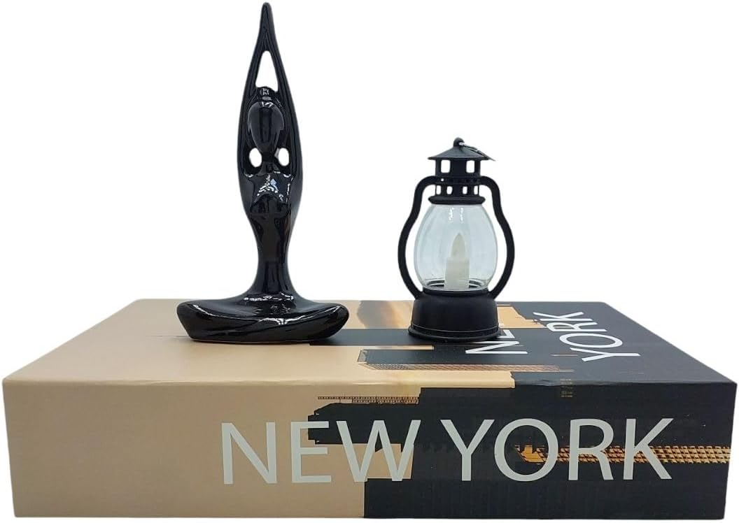 Conjunto Livro Caixa Decorativo Enfeite Yoga Cerâmica Lanterna Led 1 Conjunto Livro Caixa Decorativo Enfeite Yoga Ceramica Lanterna Led