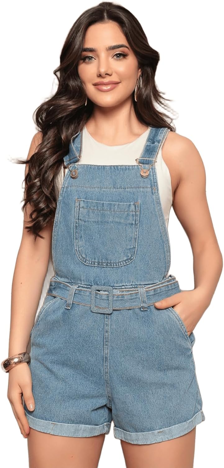 Jardineira Jeans com Fivela Forrada Feminina 1 Jardineira Jeans com Fivela Forrada Feminina