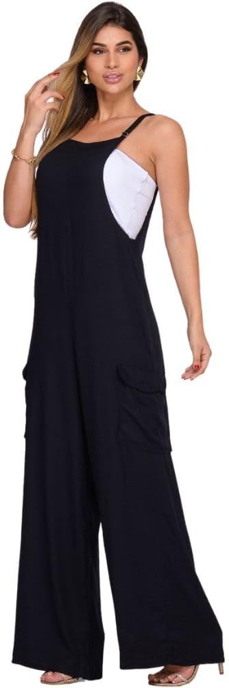 Jardineira de Viscose com Bolsos B’Bonnie Liz Preto 1 Jardineira de Viscose com Bolsos BBonnie Liz Preto
