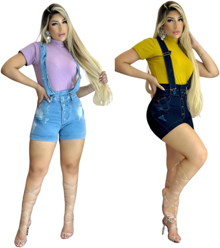 Kit 2 Macacões Jardineira Gringa Com Suspensório Moda Blogueira Lycra 1 Kit 2 Macacoes Jardineira Gringa Com Suspensorio Moda Blogueira Lycra