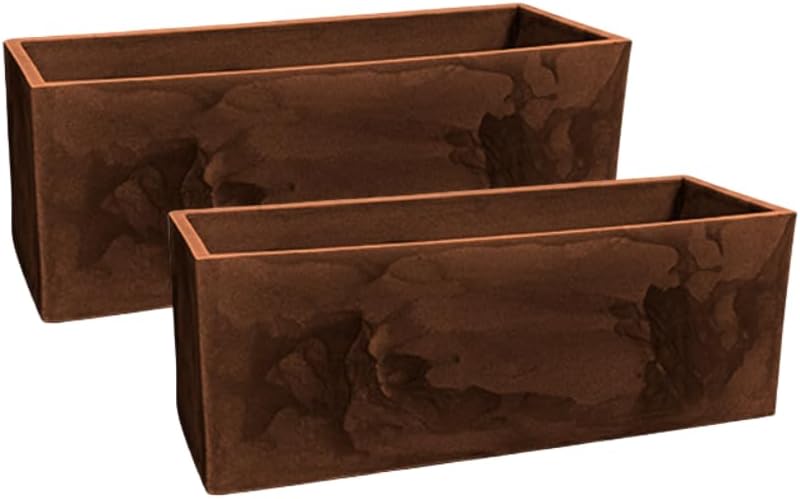 Kit 2 Vasos Para Plantas Floreira Cachepot Jardineira Flat 77cm Polietileno Decoração (Aco Corten) 1 Kit 2 Vasos Para Plantas Floreira Cachepot Jardineira Flat 77cm