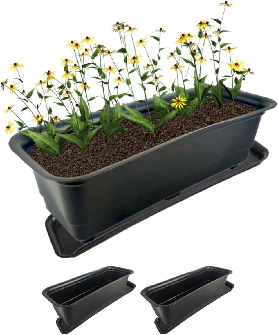 Kit 3 Jardineira Vaso Retangular 39cm Plastico Com Base Planta
