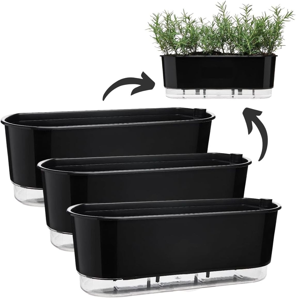 Kit 3 Vaso Auto Irrigável 5 Litros Jardineira Grande Preto Autoirrigável 40cm - Vaso Raiz 1 Kit 3 Vaso Auto Irrigavel 5 Litros Jardineira Grande Preto