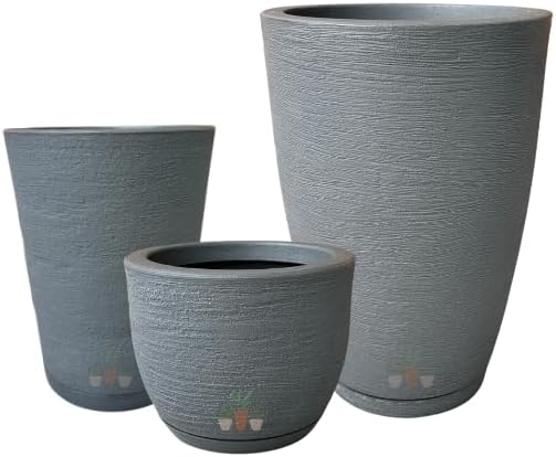 Kit 3 Vasos de Planta Decorativo Acabamento Grafiato com Alturas de 20, 31 e 44 cm (Cinza Chumbo) 1 Kit 3 Vasos de Planta Decorativo Acabamento Grafiato com Alturas
