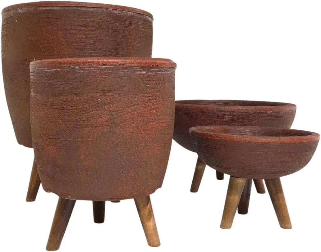 Kit 4 Vasos Para Plantas E Decoração Com Tripé De Madeira Cor: Marrom 1 Kit 4 Vasos Para Plantas E Decoracao Com Tripe De