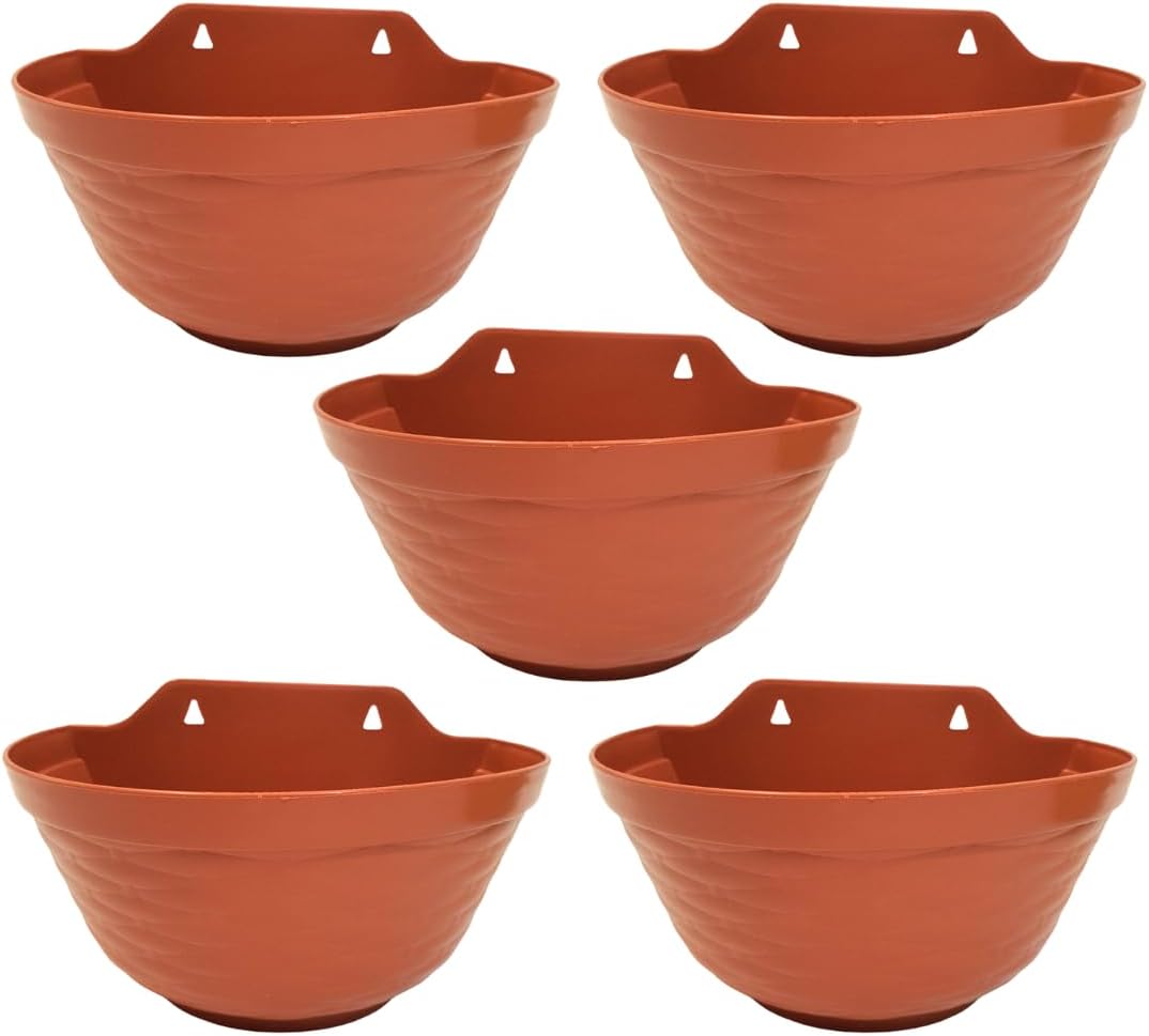 Kit 5 Vasos de Parede para Plantas Plástico Jardim Vertical (28x18, Terracota) 1 Kit 5 Vasos de Parede para Plantas Plastico Jardim Vertical