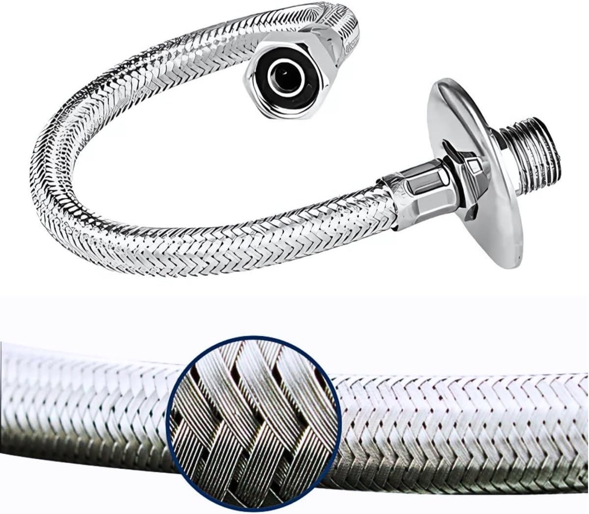 Kit Engate Flexível Mangueira Aço Inox 60cm Macho x Fêmea Banheiro Engate p/Torneira 1 Kit Engate Flexivel Mangueira Aco Inox 60cm Macho x Femea
