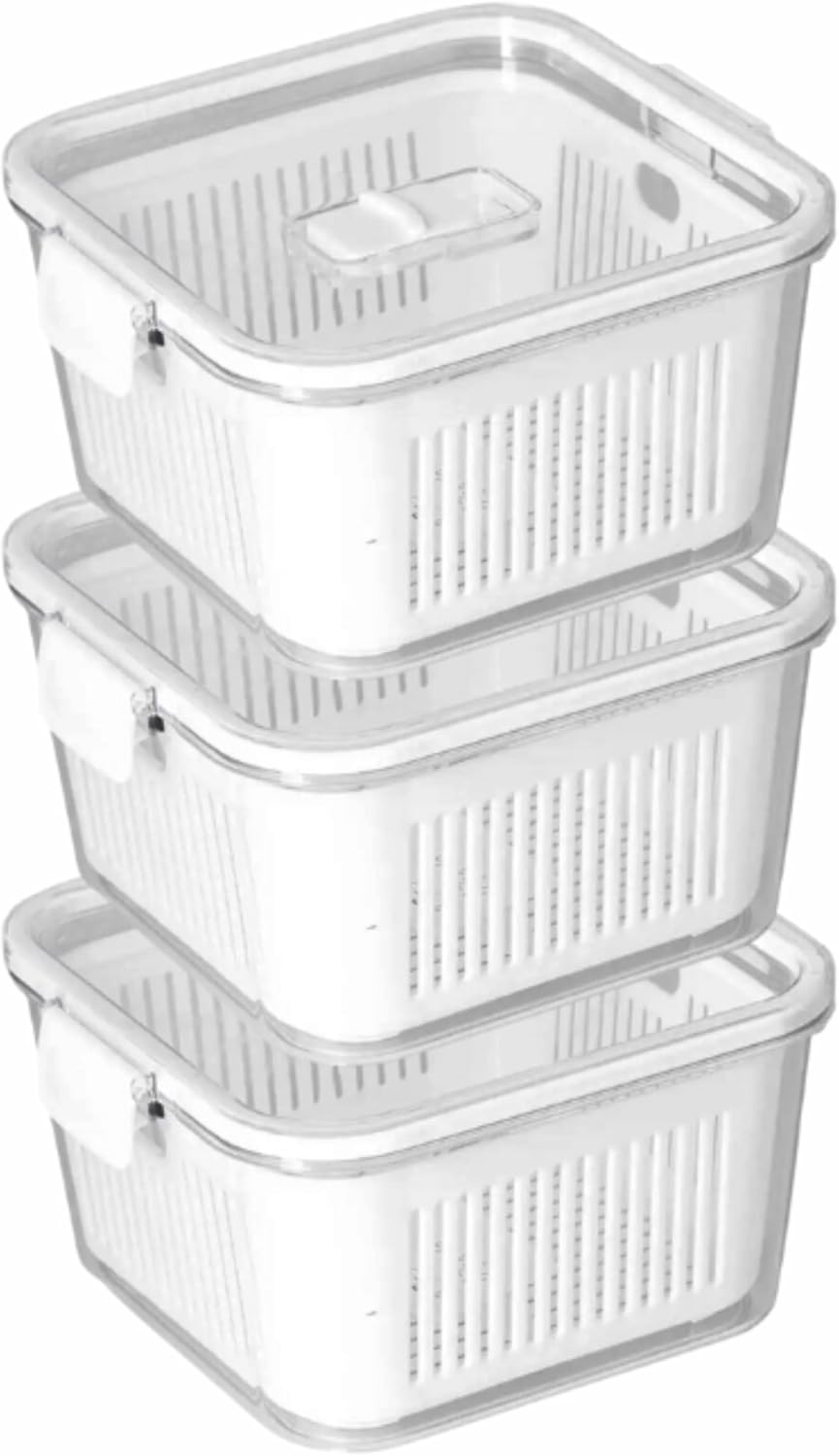 "Kit Potes Herméticos Slim 1360 Com Tampa de Vedação e Válvula de Ventilação, Cesto de Drenagem de Alimento. Material AcrÃlico Perfeito Para Organização Cozinha Geladeiras Alimentos E Verduras" (2) 1 Kit Potes Hermeticos Slim 1360 Com Tampa de Vedacao e
