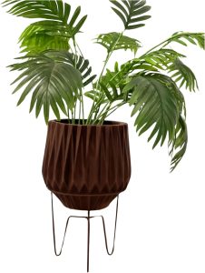 Kit Vaso Planta Polietileno Origami Com Suporte Ferro 20cm (Marrom)