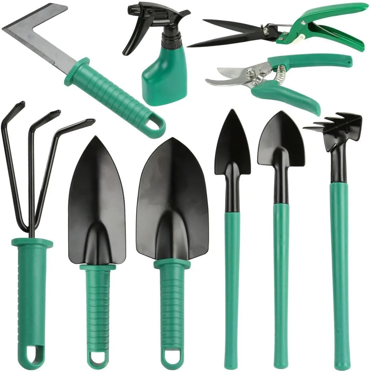 Kit de Jardinagem Profissional com 10 Peças em Maleta, Metal, Tesoura, Ancinho, Rastelo, Roxo (VERDE) 1 Kit de Jardinagem Profissional com 10 Pecas em Maleta Metal