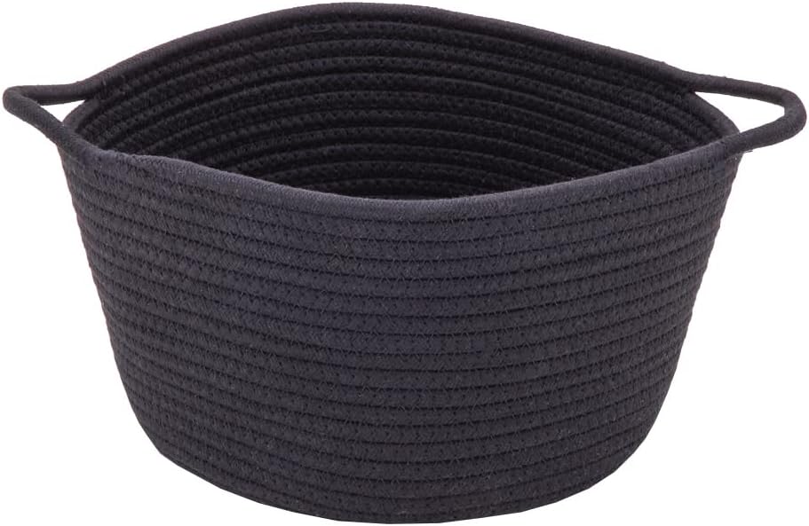Mimo Style Cesto Cachepot Redondo 25cm, Feito Inteiramente de Algodão e Possui Alças na Cor Preta. Ideal Para Cosméticos, Utensílios e Vasos de Plantas. Decorativo e Funcional Ideal Para Sua Casa 1 Mimo Style Cesto Cachepot Redondo 25cm Feito Inteiramente de Algodao