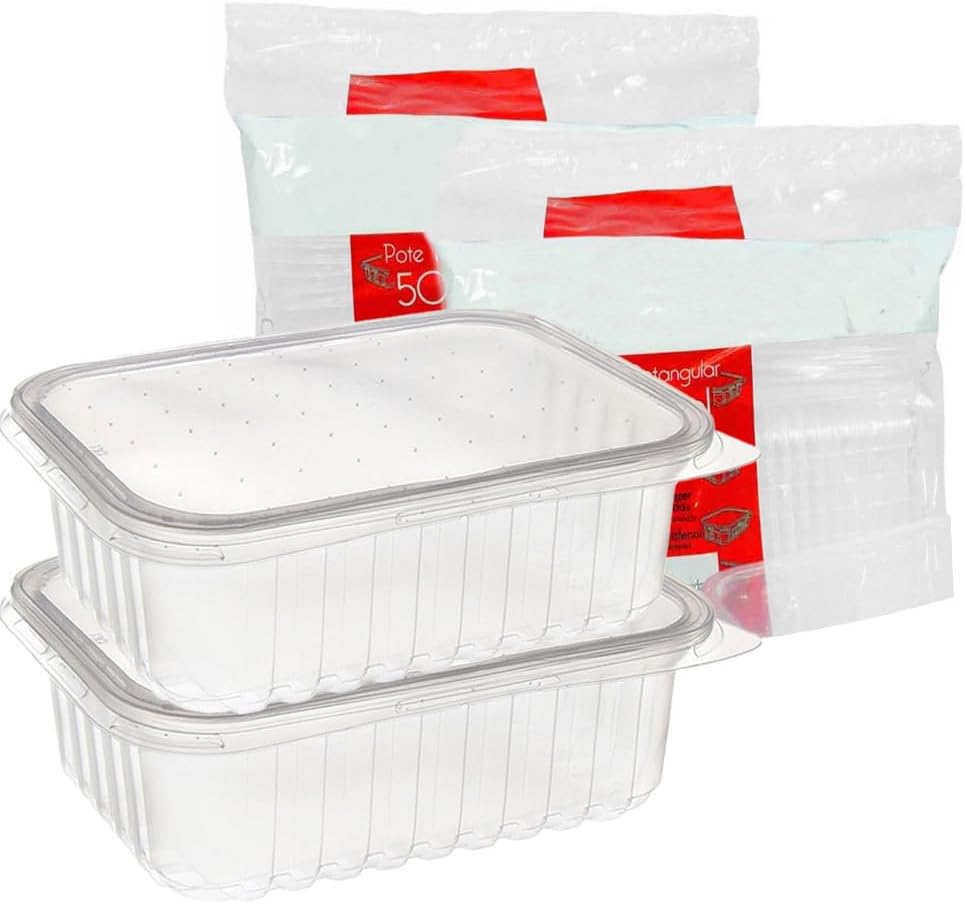 Pote Retangular Plástico 500ml Marmita Fitness Freezer 48un 1 Pote Retangular Plastico 500ml Marmita Fitness Freezer 48un