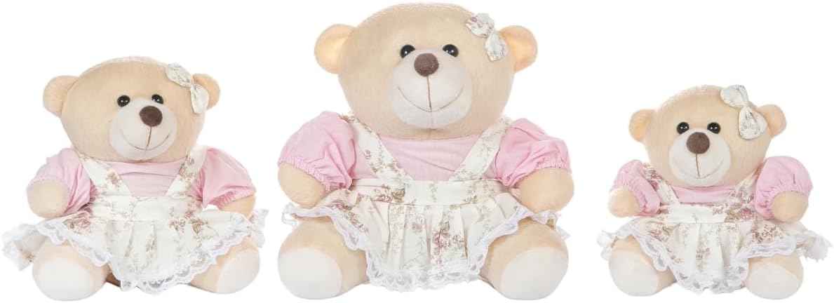 Trio De Ursos PMG Para Nicho Decoração Menina Jardineira Floral Bebê Baby Decoração Quarto Festa Pelúcia Presente 1 Trio De Ursos PMG Para Nicho Decoracao Menina Jardineira Floral