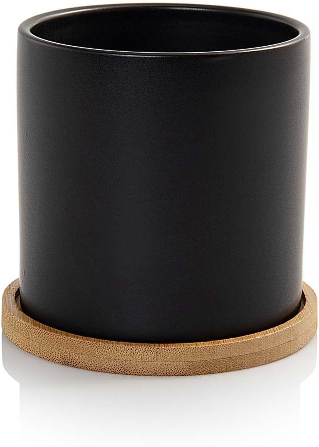 Vaso Cachepot para Planta com Prato e Tampa para o Fundo Cube P Porcelana Preto Fosco Pozzani 1 Vaso Cachepot para Planta com Prato e Tampa para o