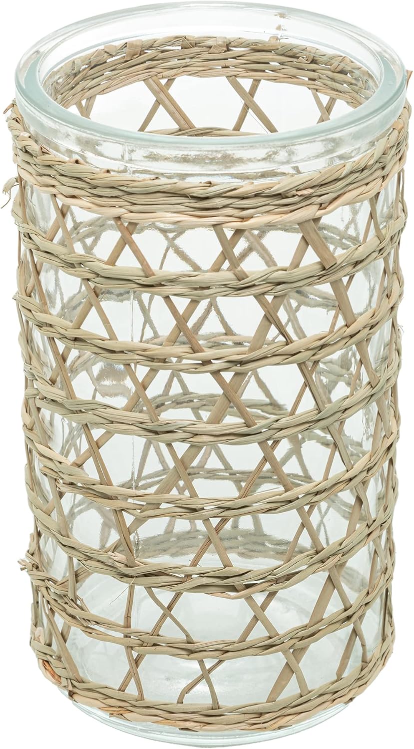 Vaso de Vidro e Fibra Natural 8,5cm x 15,5cm - Wolff 1 Vaso de Vidro e Fibra Natural 85cm x 155cm