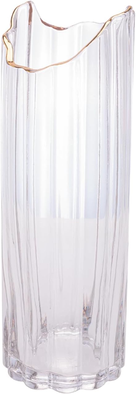 WOLFF - Vaso de Vidro Com Borda Dourada - 10cm x 30cm - Transparente - Decoração - Mesa Posta - Vasos Decorativos 1 WOLFF Vaso de Vidro Com Borda Dourada 10cm