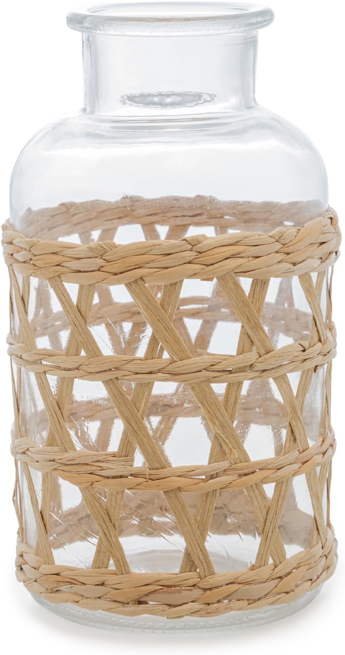 WOLFF - Vaso de Vidro e Fibra Natural 10cm x 19,5cm 1 WOLFF Vaso de Vidro e Fibra Natural 10cm