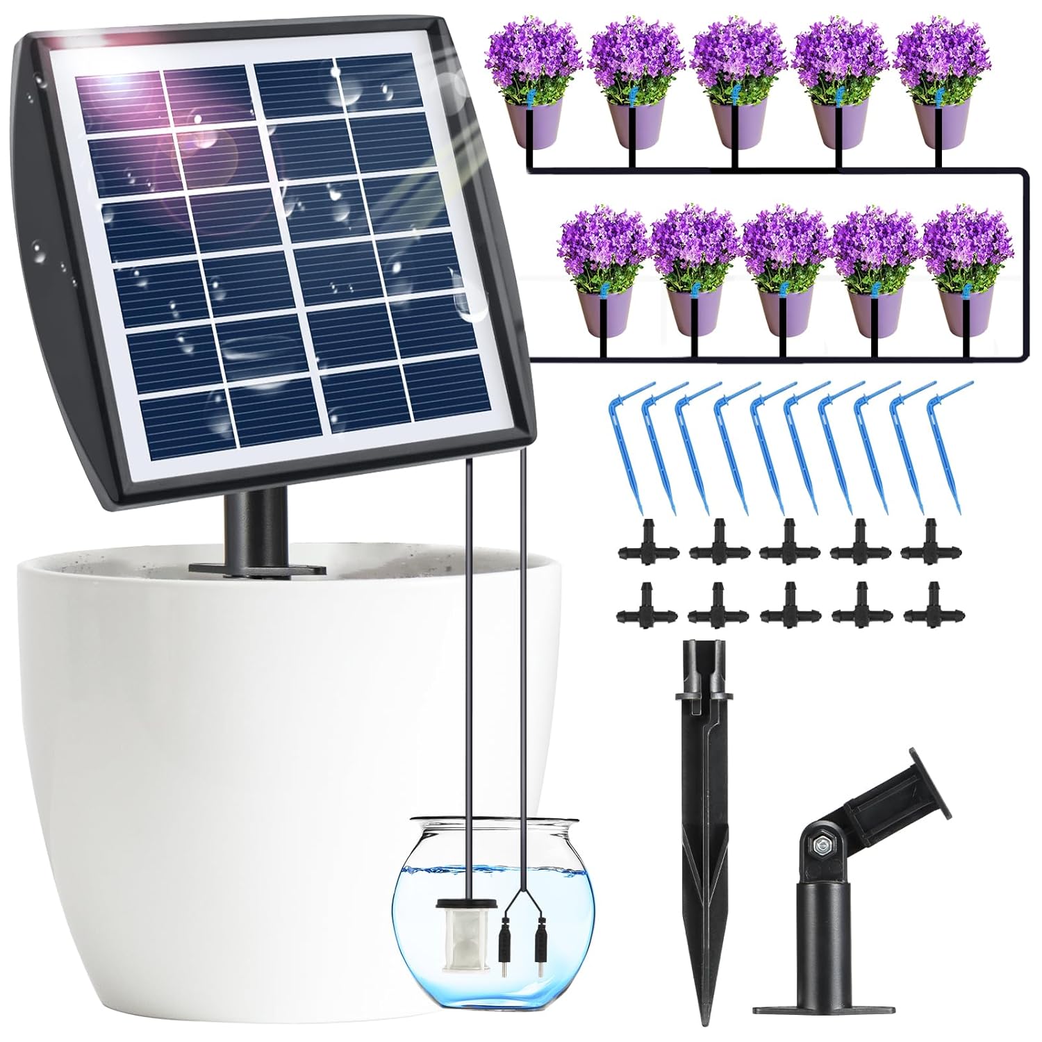 YaNovate Kit de Sistema de Irrigação Por Gotejamento Solar Automático, Sistema de Jardinagem com Irrigação Automática Solar para 10 Plantas Em Vasos com Dispositivo Anti-Sifonagem E 6 Modos de Tempori 1 YaNovate Kit de Sistema de Irrigacao Por Gotejamento Solar Automatico