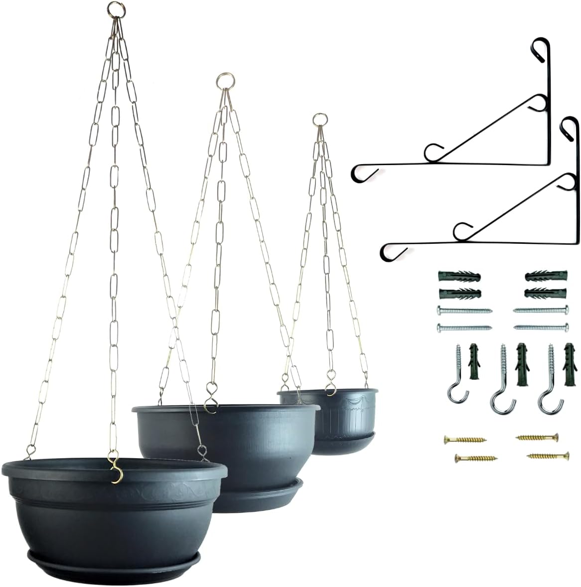 03 Vasos de Pendurar Cuias para Plantas com Corrente Suportes De Parede e Acessórios 1 03 Vasos de Pendurar Cuias para Plantas com Corrente Suportes
