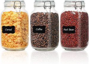 ComSaf Conjunto de 3 recipientes de vidro herméticos com tampas de 1,5 L, frascos quadrados transparentes de armazenamento de alimentos, organização de cozinha e despensa, recipiente de armazenamento de alimentos para conservas, açúcar, farinha, macarrão, doces, cereais, café