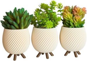 Trio de floreiras Vasos de pé pequeno para sala de estar com plantas de cactos para decoração delicada (Bege)