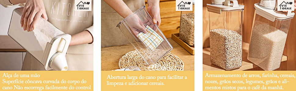 kit 2 recipientes de armazenamento de cereais, 2,3L grandes recipientes herméticos