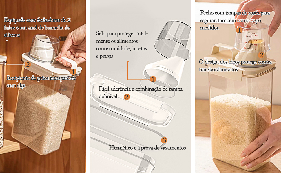 kit 2 recipientes de armazenamento de cereais, 2,3L grandes recipientes herméticos