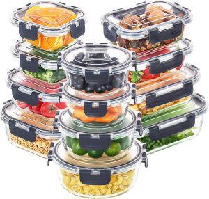 Kit 12x, Recipientes de Vidro Hermético Preparo Refeições, Recipientes Armazenamento Alimentos Tampas Herméticas, Recipientes Vidro Marmitas, Compatíveis Micro-ondas, Forno, Freezer Lava-louças