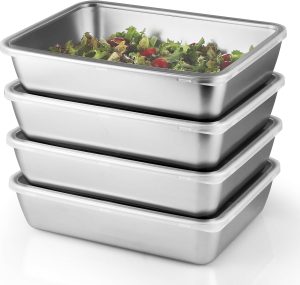 Sanbege 4 Peças de Recipientes de Alimentos de Aço Inoxidável com Tampas Transparentes, Caixas de Armazenamento de Lanches Empilháveis, Recipiente para Frios para Geladeira Ou Piqu (, Prata)
