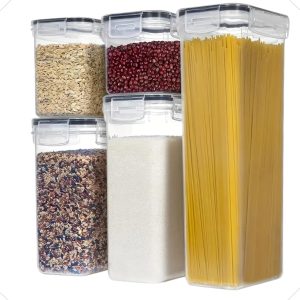 Conjunto de 5 Potes Herméticos para Alimentos, Recipientes de Armazenamento com Tampa, Ideal para Massas, Cereais, Grãos, Transparente (Grande)