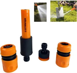 Jogo de Conectores Engate Rápido com Esguicho Regulável Starfer para Mangueira 1/2 Acessórios para Jardim Jardinagem com 4 Peças