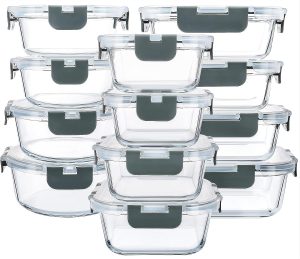 M MCIRCO 24 recipientes de vidro para armazenamento de alimentos com tampas de encaixe atualizadas, conjunto de recipientes de preparação de refeições de vidro – Recipientes herméticos para almoço,