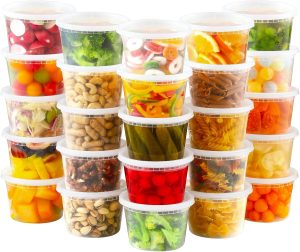 AOZITA 24 conjuntos de recipientes de plástico para alimentos deli de 16 onças com tampas, recipientes herméticos de armazenamento de alimentos, freezer/máquina de lavar louça/microondas, re