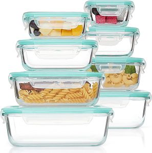 Vtopmart Pacote com 8 recipientes de vidro para armazenamento de alimentos com tampas herméticas, recipientes de vidro para preparação de refeições, almoço de escritório para micro-ondas, forno
