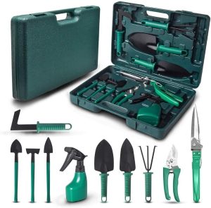 Kit de Jardinagem de 10 Peças com Maleta, Pás, Sacho, Tesoura, Foice - Jardim em Casa
